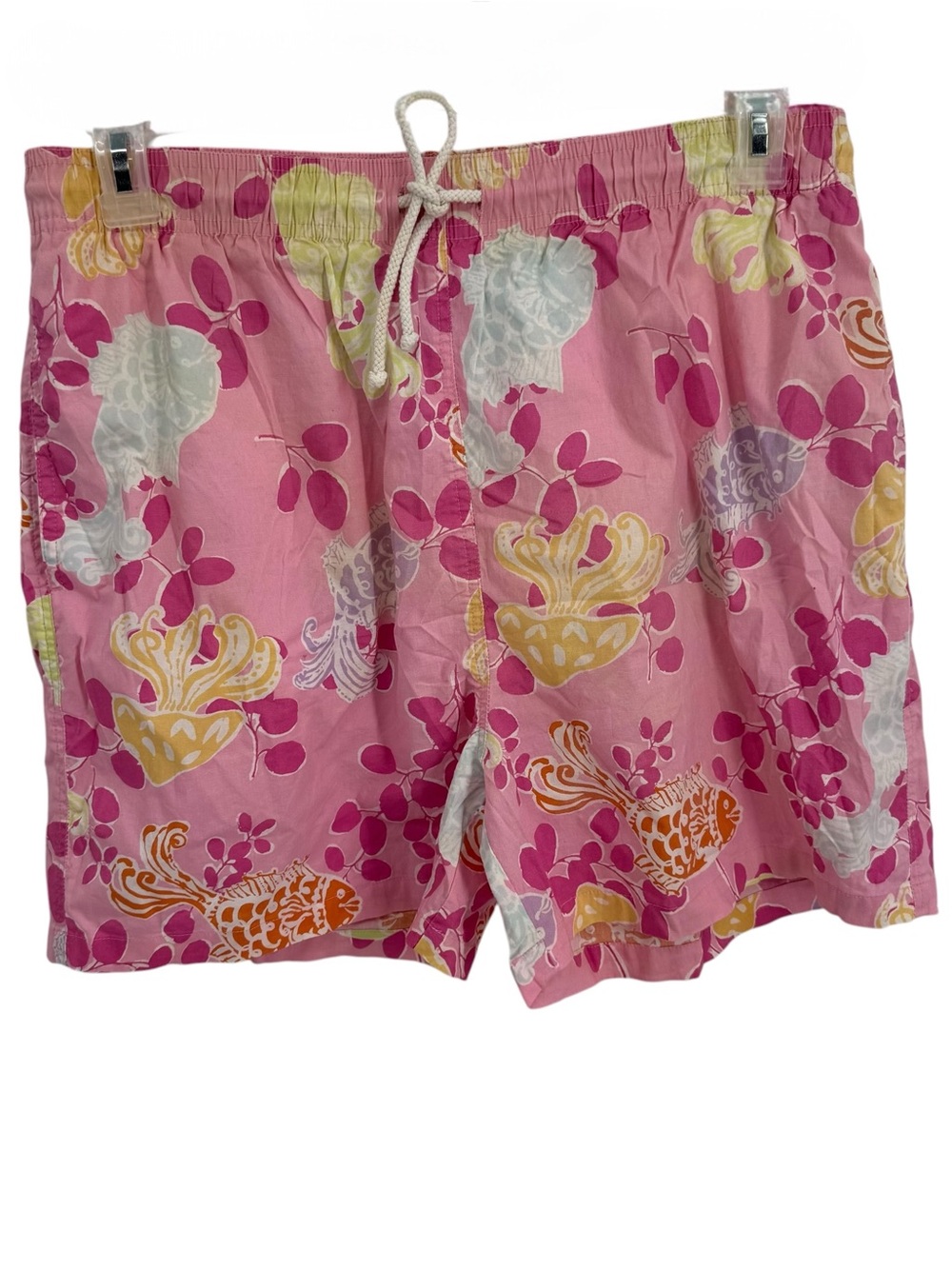 J.McLaughlin Swim Trunks Medium Pink Fish Mesh Lined Mens Shorts Beach Cotton